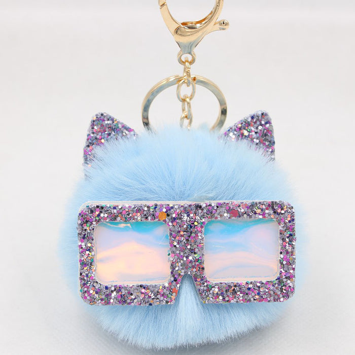 Jewelry WholesaleWholesale Sequin Glasses Frame Imitation Rex Rabbit Hair Alloy Hair Ball Ear Keychain JDC-KC-Zuge028 Keychains 祖格 %variant_option1% %variant_option2% %variant_option3%  Factory Price JoyasDeChina Joyas De China