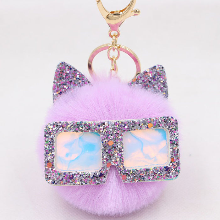 Jewelry WholesaleWholesale Sequin Glasses Frame Imitation Rex Rabbit Hair Alloy Hair Ball Ear Keychain JDC-KC-Zuge028 Keychains 祖格 %variant_option1% %variant_option2% %variant_option3%  Factory Price JoyasDeChina Joyas De China