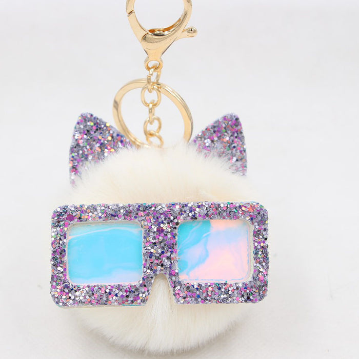 Jewelry WholesaleWholesale Sequin Glasses Frame Imitation Rex Rabbit Hair Alloy Hair Ball Ear Keychain JDC-KC-Zuge028 Keychains 祖格 %variant_option1% %variant_option2% %variant_option3%  Factory Price JoyasDeChina Joyas De China