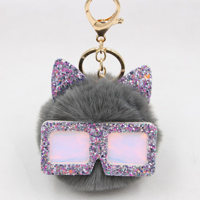 Jewelry WholesaleWholesale Sequin Glasses Frame Imitation Rex Rabbit Hair Alloy Hair Ball Ear Keychain JDC-KC-Zuge028 Keychains 祖格 %variant_option1% %variant_option2% %variant_option3%  Factory Price JoyasDeChina Joyas De China