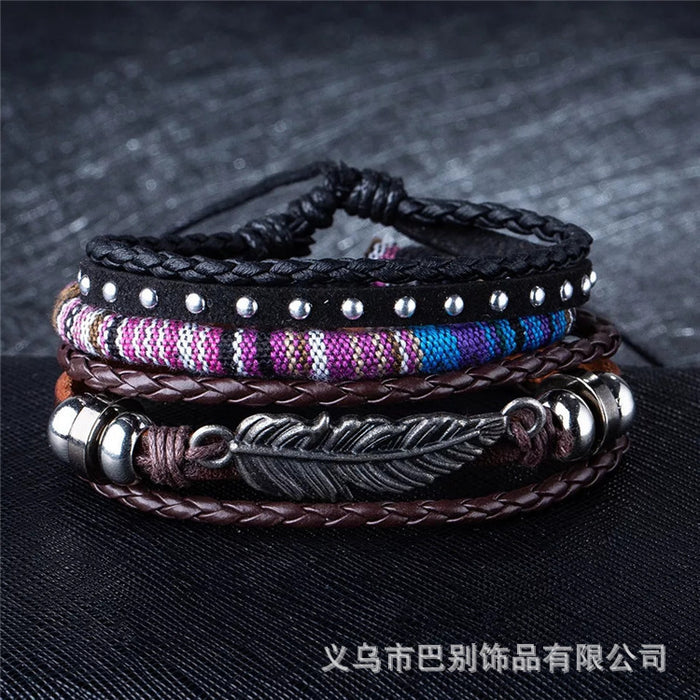 Wholesale Ethnic Style Multilayer Handmade Bracelet Leather Weave JDC-BT-BaB005