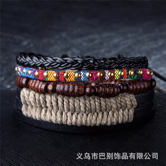 Wholesale Ethnic Style Multilayer Handmade Bracelet Leather Weave JDC-BT-BaB005