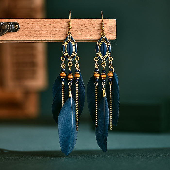 Jewelry WholesaleWholesale Tassel Feather Boho Alloy Earrings JDC-ES-Daiq026 Earrings 黛茜 %variant_option1% %variant_option2% %variant_option3%  Factory Price JoyasDeChina Joyas De China