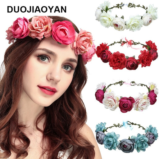 Jewelry WholesaleWholesale Simulation Rose Bride Seaside Holiday Garland Headband MOQ≥3 JDC-HD-Jiaoy002 Headband 娇艳 %variant_option1% %variant_option2% %variant_option3%  Factory Price JoyasDeChina Joyas De China