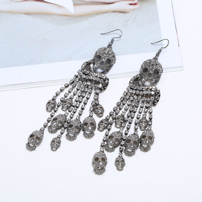 Wholesale earrings alloy exaggerated skull fringe MQO≥2 JDC-ES-zhuoq001