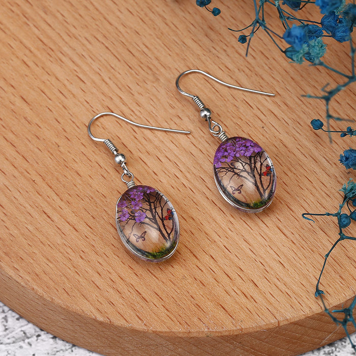 Wholesale Glass Dried Flower Alloy Earrings MOQ≥2 JDC-ES-Zhongn019