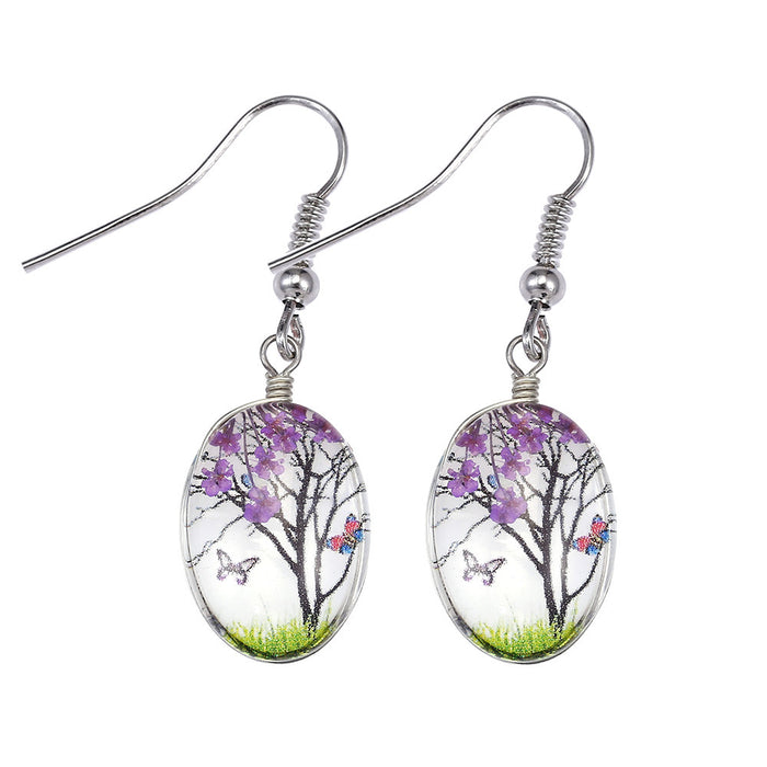 Wholesale Glass Dried Flower Alloy Earrings MOQ≥2 JDC-ES-Zhongn019