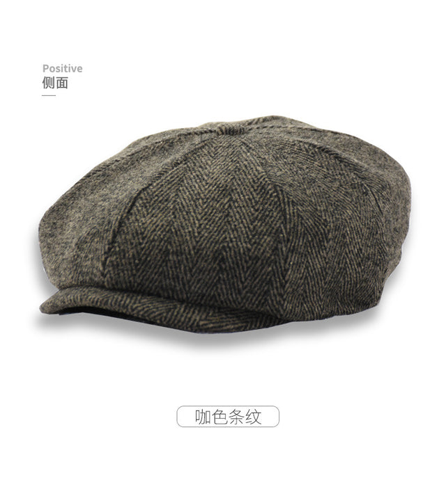 Wholesale Hat Wool Retro Striped Peaked Cap JDC-FH-TaoW001