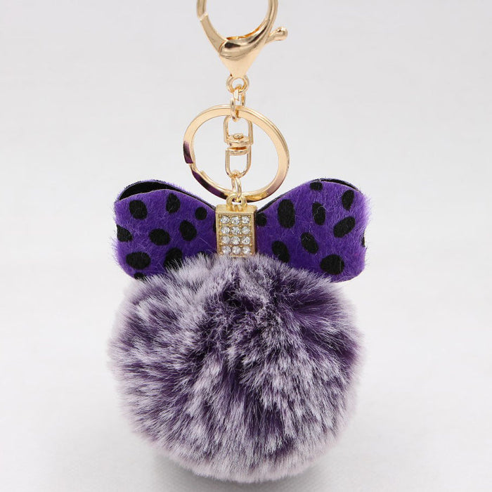 Wholesale 8CM Leopard Print Bow Fur Ball Alloy Keychain JDC-KC-Zuge078