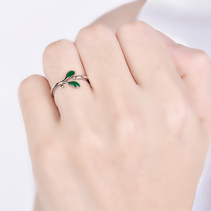 Wholesale Green Leaf Copper Adjustable Ring JDC-RS-QLX036