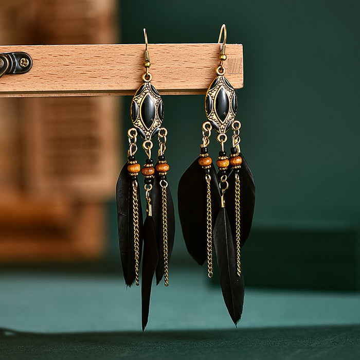 Jewelry WholesaleWholesale Tassel Feather Boho Alloy Earrings JDC-ES-Daiq026 Earrings 黛茜 %variant_option1% %variant_option2% %variant_option3%  Factory Price JoyasDeChina Joyas De China