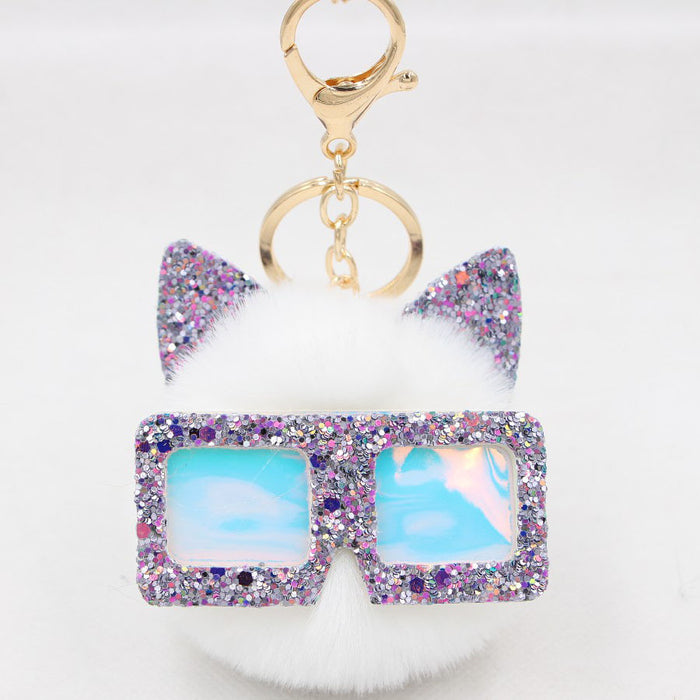 Jewelry WholesaleWholesale Sequin Glasses Frame Imitation Rex Rabbit Hair Alloy Hair Ball Ear Keychain JDC-KC-Zuge028 Keychains 祖格 %variant_option1% %variant_option2% %variant_option3%  Factory Price JoyasDeChina Joyas De China