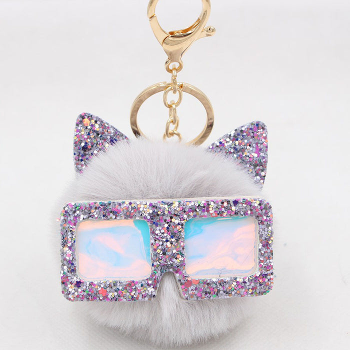 Jewelry WholesaleWholesale Sequin Glasses Frame Imitation Rex Rabbit Hair Alloy Hair Ball Ear Keychain JDC-KC-Zuge028 Keychains 祖格 %variant_option1% %variant_option2% %variant_option3%  Factory Price JoyasDeChina Joyas De China