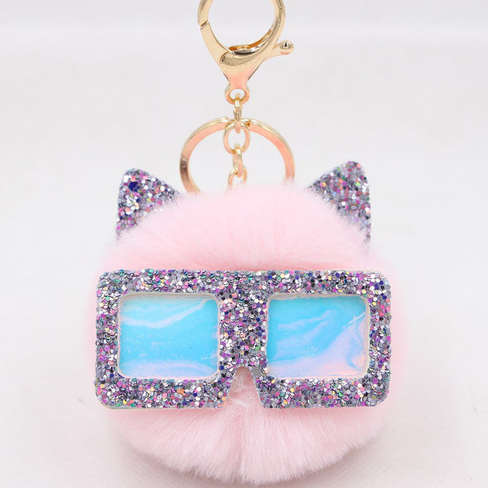 Jewelry WholesaleWholesale Sequin Glasses Frame Imitation Rex Rabbit Hair Alloy Hair Ball Ear Keychain JDC-KC-Zuge028 Keychains 祖格 %variant_option1% %variant_option2% %variant_option3%  Factory Price JoyasDeChina Joyas De China