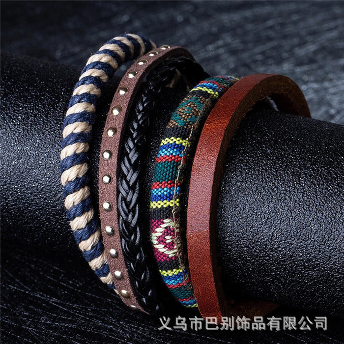 Wholesale Ethnic Style Multilayer Handmade Bracelet Leather Weave JDC-BT-BaB005