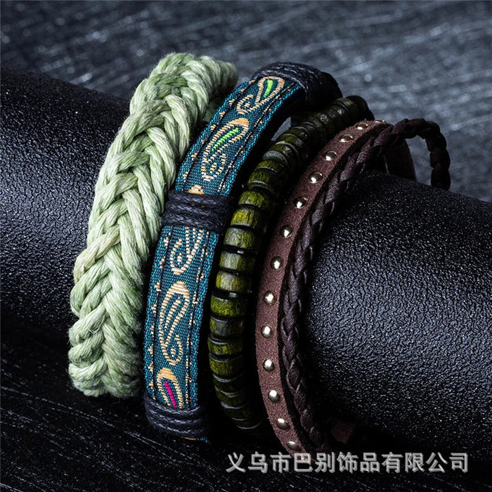 Wholesale Ethnic Style Multilayer Handmade Bracelet Leather Weave JDC-BT-BaB005