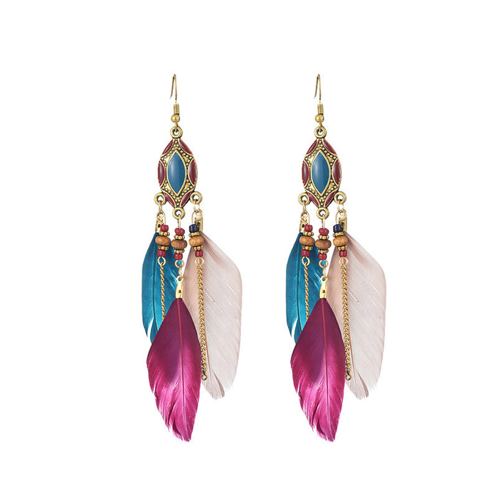 Jewelry WholesaleWholesale Tassel Feather Boho Alloy Earrings JDC-ES-Daiq026 Earrings 黛茜 %variant_option1% %variant_option2% %variant_option3%  Factory Price JoyasDeChina Joyas De China