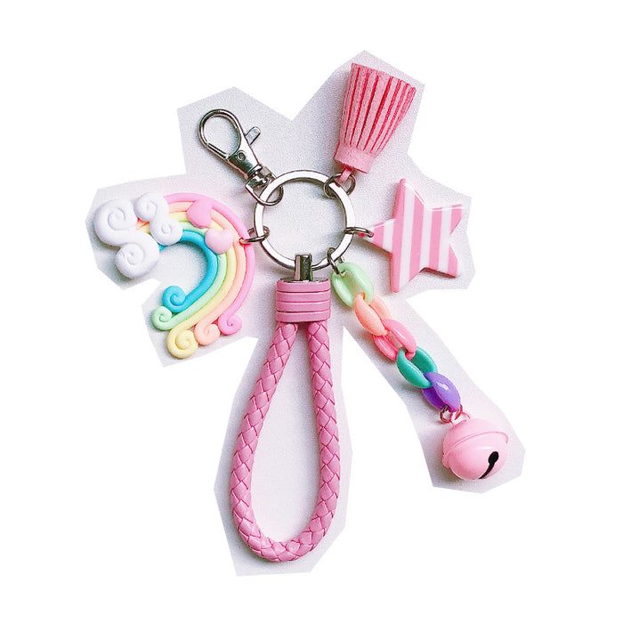 Wholesale cute girl heart creative soft ceramic rainbow keychain MOQ≥2 JDC-KC-XinJ001