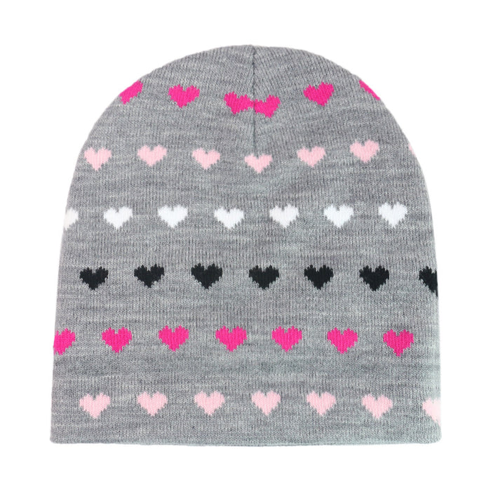 Wholesale hat autumn and winter love jacquard pattern curling warm small peach heart wool hat MOQ≥2 JDC-FH-YuanB003