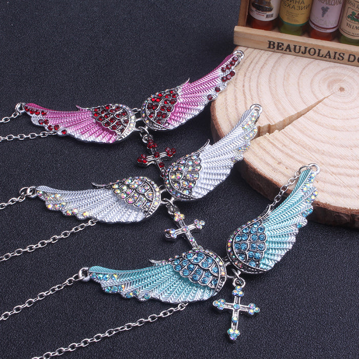 Jewelry WholesaleWholesale Angel Wings Cross Rhinestone Alloy Necklace JDC-NE-MM002 Necklaces 慕名 %variant_option1% %variant_option2% %variant_option3%  Factory Price JoyasDeChina Joyas De China