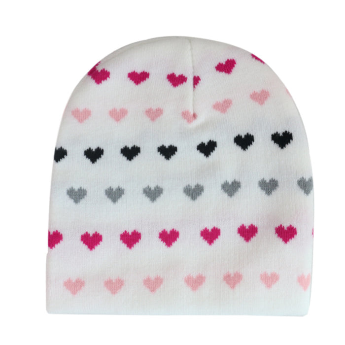 Wholesale hat autumn and winter love jacquard pattern curling warm small peach heart wool hat MOQ≥2 JDC-FH-YuanB003