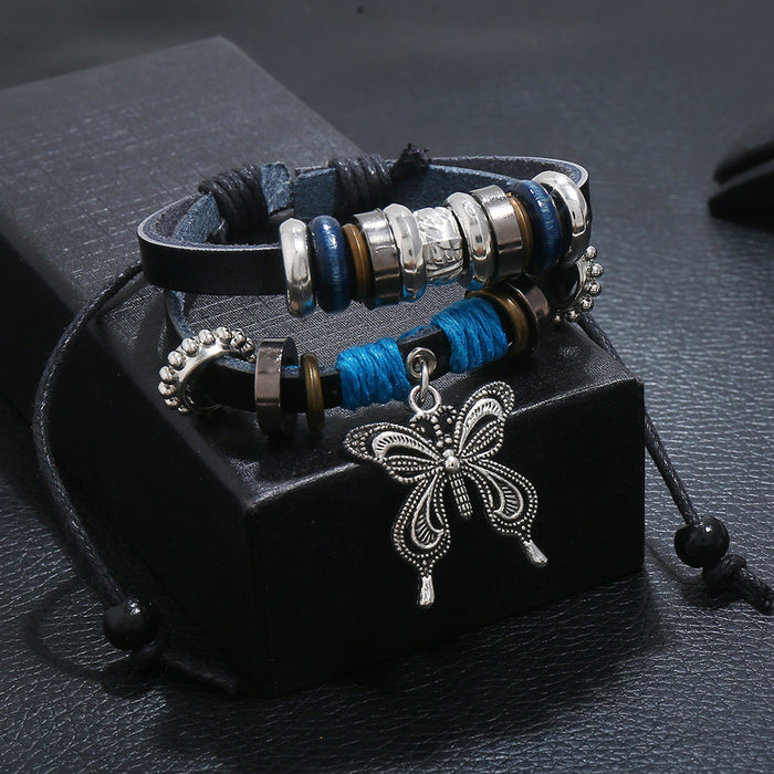 Wholesale Bracelet Leather Alloy Wood Beads Hemp Rope CCB Vintage Braid Butterfly JDC-BT-PK043