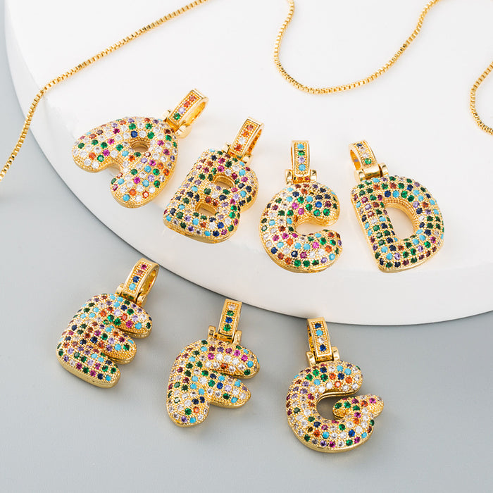 Jewelry WholesaleWholesale Colored Zircon Copper Gold Plated Letter Necklace JDC-NE-Hemin001 Necklaces 和鸣 %variant_option1% %variant_option2% %variant_option3%  Factory Price JoyasDeChina Joyas De China