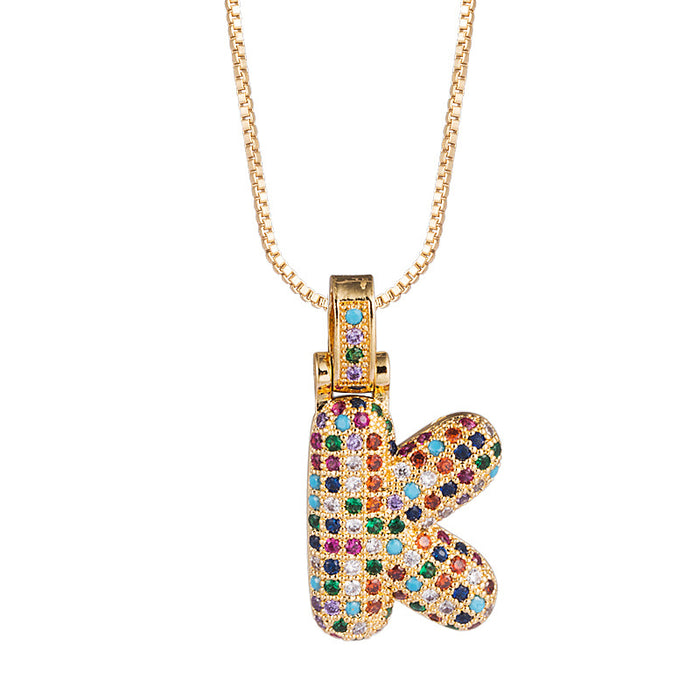 Wholesale Colored Zircon Copper Gold Plated Letter Necklace JDC-NE-Hemin001