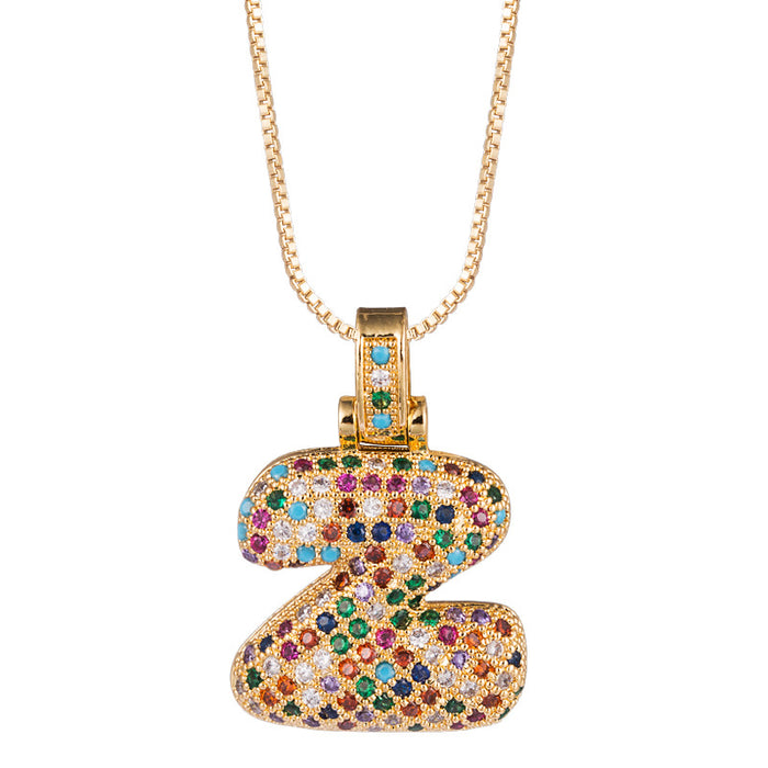 Wholesale Colored Zircon Copper Gold Plated Letter Necklace JDC-NE-Hemin001