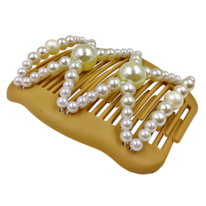 Wholesale Resin Double Row Inserting Comb Pearl Hair Clip JDC-HC-Chund006