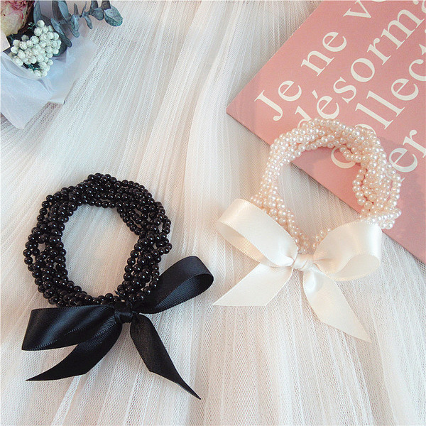 Wholesale Hair Scrunchies Pearl bow hair loop hair rope JDC-HS-WanD005