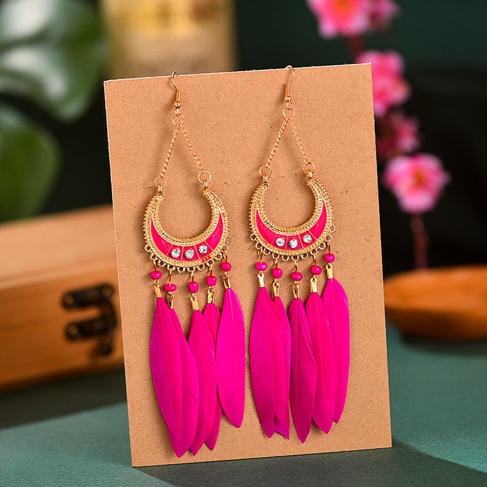 Wholesale long feather wave Samiya Wind Rice Pearl Fluster Earrings JDC-ES-YYDX007