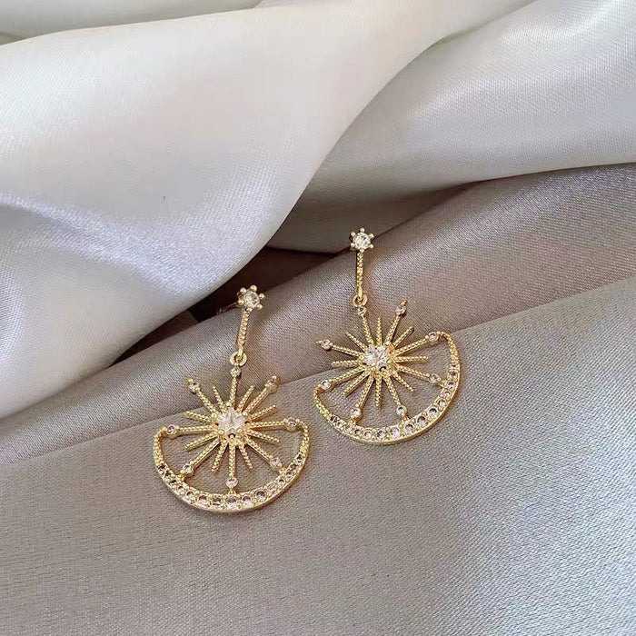 Wholesale Earrings Alloy Full Diamond Stars and Moon MOQ≥2 JDC-ES-YiCe007