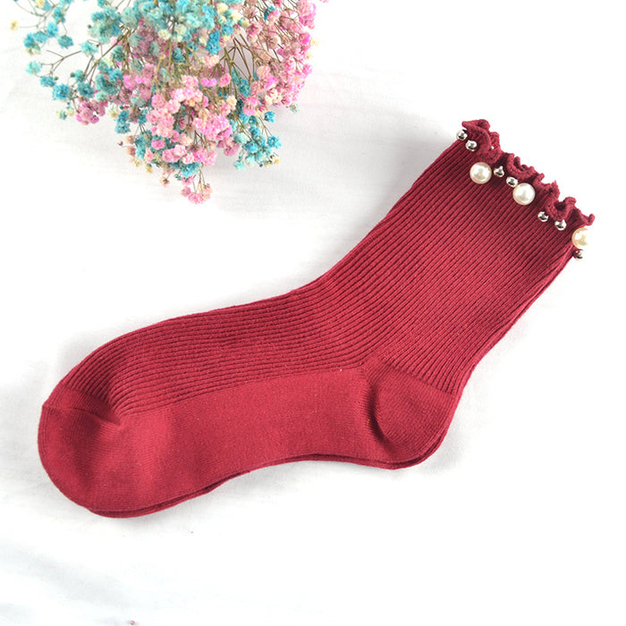 Wholesale Socks Cotton Trimmed Pearl Socks JDC-SK-LiSheng004