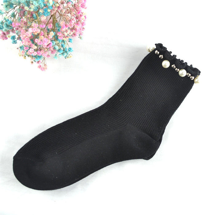 Wholesale Socks Cotton Trimmed Pearl Socks JDC-SK-LiSheng004