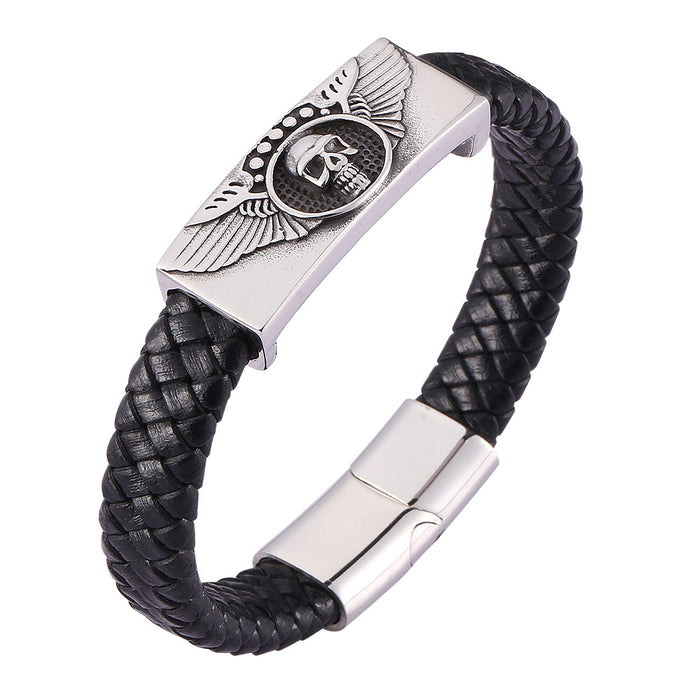 Jewelry WholesaleWholesale Stainless Steel Leather Wings Skull Bracelet JDC-BT-RShen023 Bracelet 日盛 %variant_option1% %variant_option2% %variant_option3%  Factory Price JoyasDeChina Joyas De China