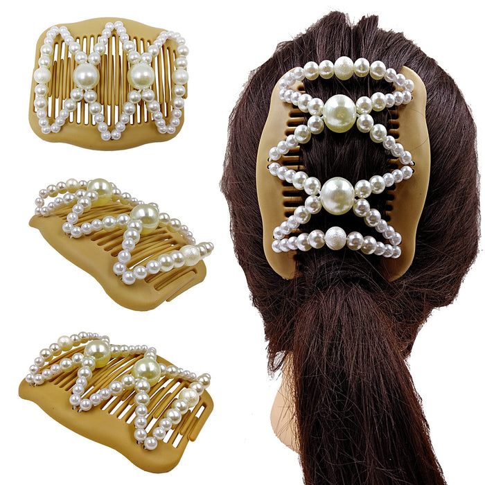 Wholesale Resin Double Row Inserting Comb Pearl Hair Clip JDC-HC-Chund006