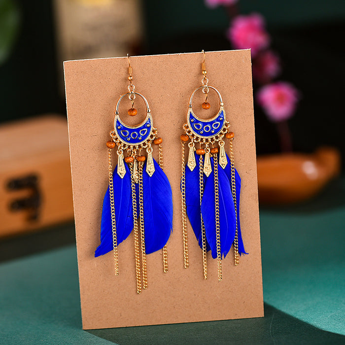 Jewelry WholesaleWholesale tassel feather boho alloy earrings JDC-ES-Daiq035 Earrings 黛茜 %variant_option1% %variant_option2% %variant_option3%  Factory Price JoyasDeChina Joyas De China