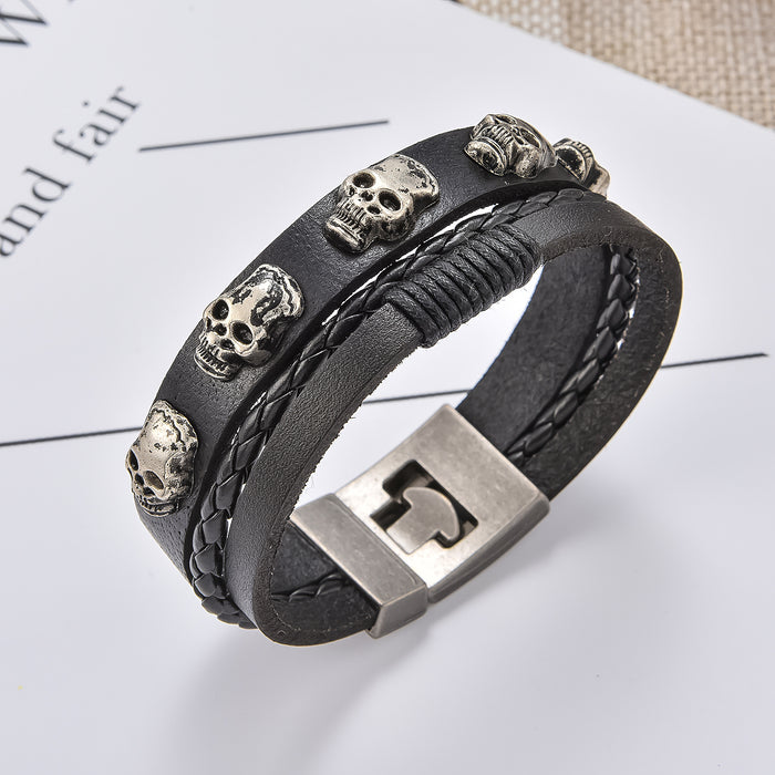 Wholesale Men's Bracelets Stainless Steel Leather Skull Buckle JDC-BT-YiS007