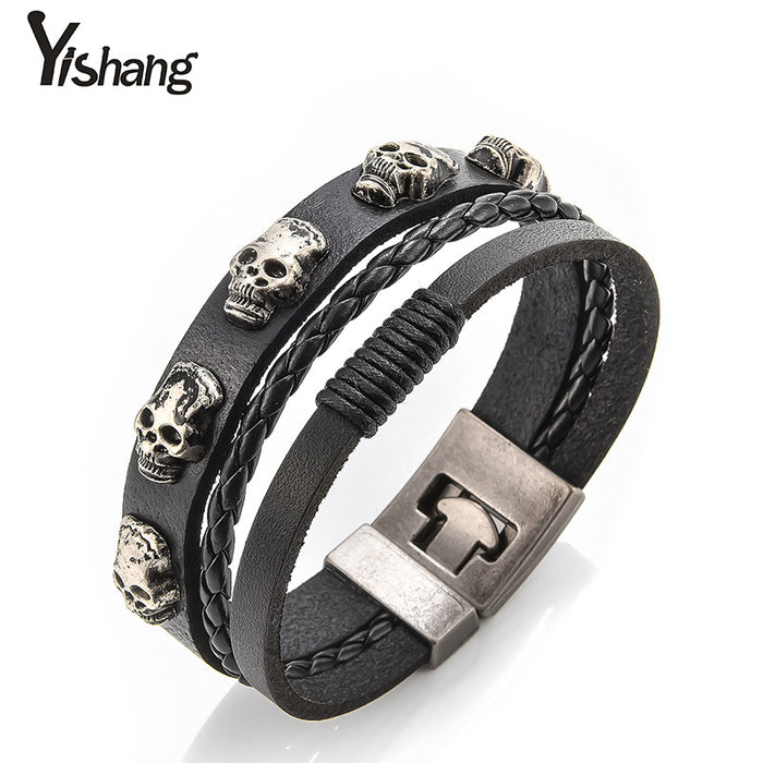 Wholesale Men's Bracelets Stainless Steel Leather Skull Buckle JDC-BT-YiS007