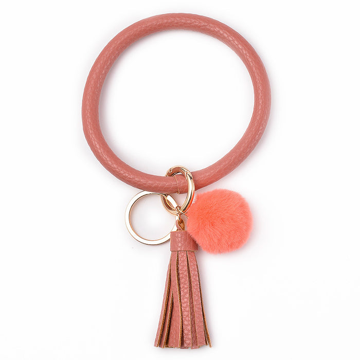 Wholesale Plush PU Leather Keychain Bracelet JDC-KC-DuoY001