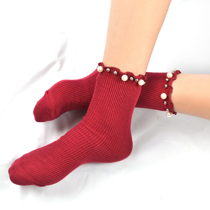 Wholesale Socks Cotton Trimmed Pearl Socks JDC-SK-LiSheng004