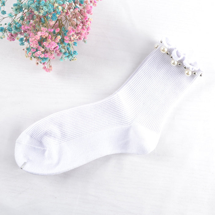 Wholesale Socks Cotton Trimmed Pearl Socks JDC-SK-LiSheng004