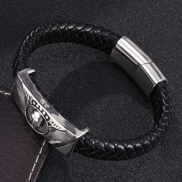 Jewelry WholesaleWholesale Stainless Steel Leather Wings Skull Bracelet JDC-BT-RShen023 Bracelet 日盛 %variant_option1% %variant_option2% %variant_option3%  Factory Price JoyasDeChina Joyas De China