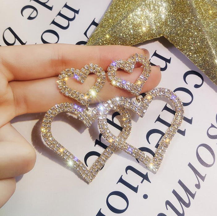 Jewelry WholesaleWholesale diamond-set double heart alloy earrings JDC-ES-Shuangd004 Earrings 双笛 %variant_option1% %variant_option2% %variant_option3%  Factory Price JoyasDeChina Joyas De China