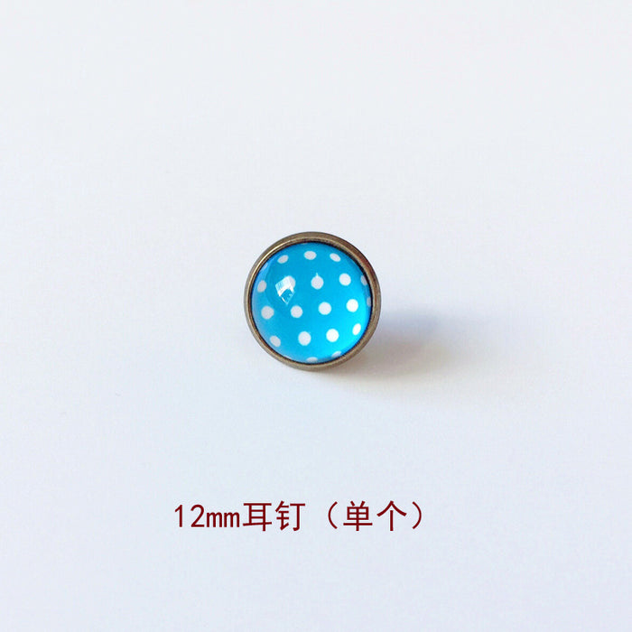 Wholesale Polka Dot 12mm Metal Copper Glass Gemstone Single Stud Earrings MOQ≥2 JDC-ES-Lexx004