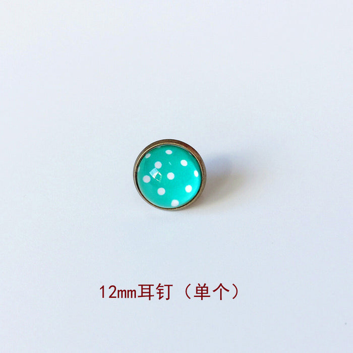 Wholesale Polka Dot 12mm Metal Copper Glass Gemstone Single Stud Earrings MOQ≥2 JDC-ES-Lexx004