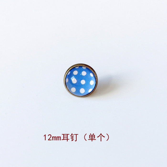 Wholesale Polka Dot 12mm Metal Copper Glass Gemstone Single Stud Earrings MOQ≥2 JDC-ES-Lexx004