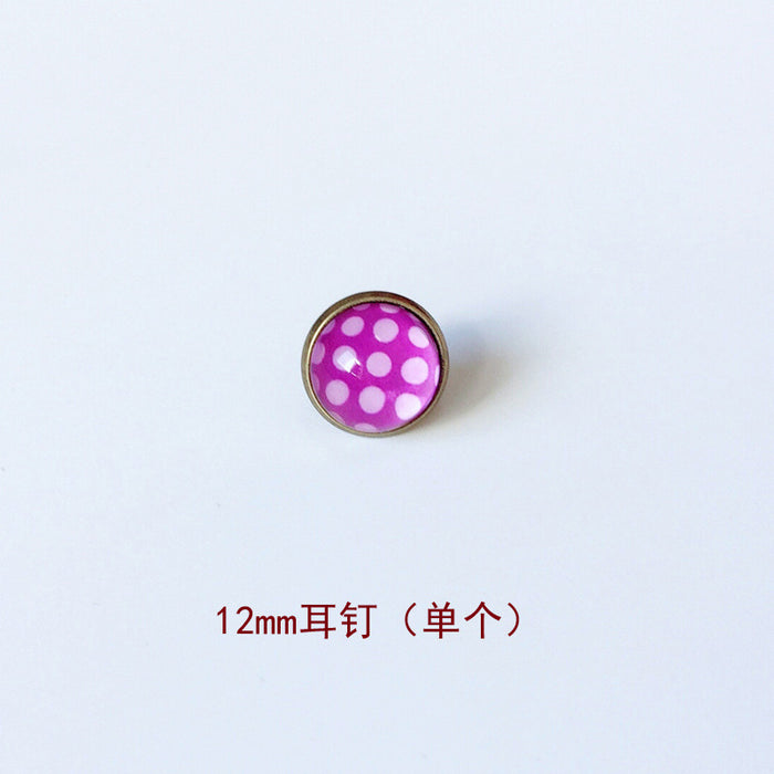 Wholesale Polka Dot 12mm Metal Copper Glass Gemstone Single Stud Earrings MOQ≥2 JDC-ES-Lexx004