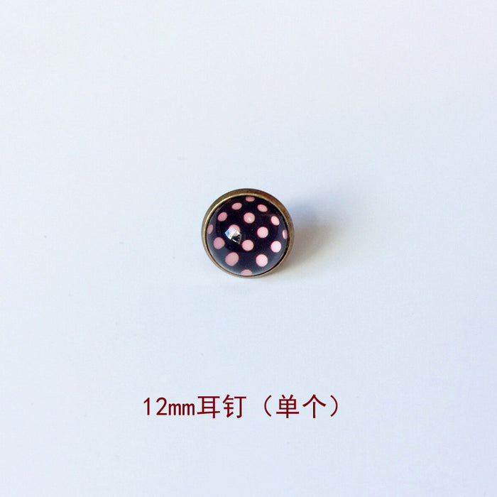 Wholesale Polka Dot 12mm Metal Copper Glass Gemstone Single Stud Earrings MOQ≥2 JDC-ES-Lexx004